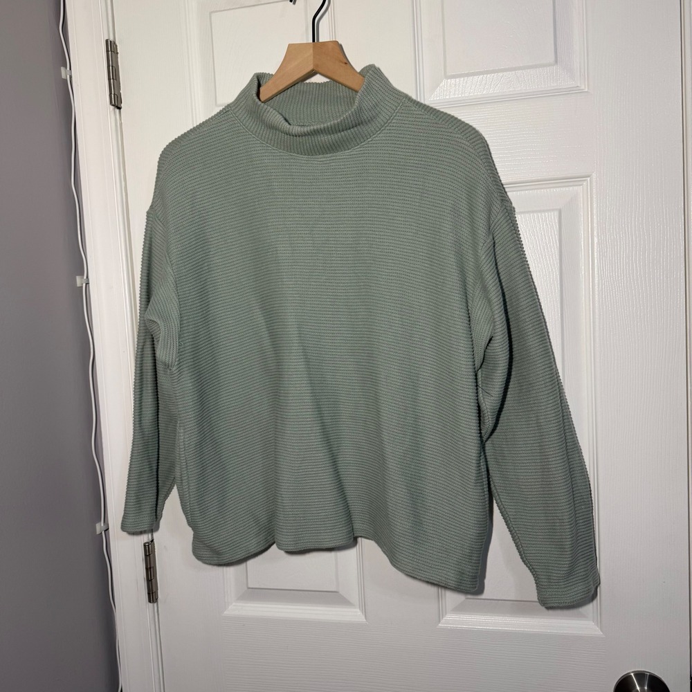 Madewell Sage Green Ribbed Mock Neck Cotton Pullover Sweater Small